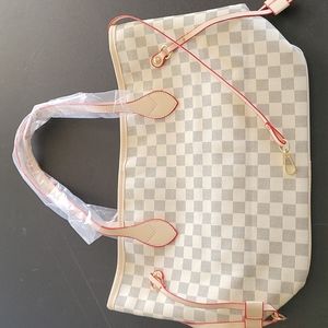 White Checkered Tote Handbag